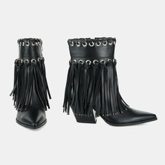 Tuhoomall Western Ankle Boots for Women - Chic Pointed Toe Suede Short Booties with Tassels & Zipper for Fashionable Casual Outdoor Style