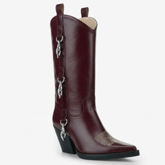 Tuhoomall Western Cowboy Ankle Boots For Women, Fashionable Chunky Heeled Mid-Calf Boots With Metal Buckle, Casual All-Season Style