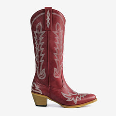 Tuhoomall Embroidered Mid-Calf Ankle Boots for Women | Stylish 5cm Block Heels, Slip-On Design for Parties and Casual Wear Tuhoomall