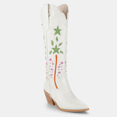 Tuhoomall Desert Style Floral Embroidered Knee-High Boots, Chunky Heel for Vintage Casual Looks and Theme Parties