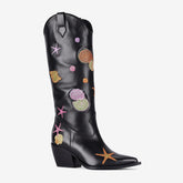 Tuhoomall Western Style Knee High Boots for Parties and Performances with Comfort and Embroidered Animal Patterns