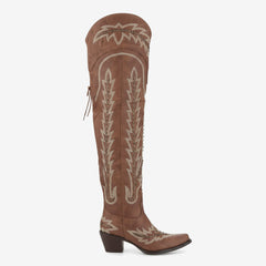 Tuhoomall Western Cowgirl Knee-High Boots with Embroidery & Studs, Chunky Heel, Zipper Closure, Casual Style, Snip Toe Design, Pre-Sale