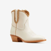 Tuhoomall Comfortable Western Style Ankle Boots for Women, Casual Workwear, Round Toe, Chunky Heel, Seasonless, Woven Colorblock Design Tuhoomall