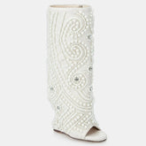 Tuhoomall Wedge Heel Floral Peep-Toe Ankle Boots with Rhinestone Accents for Parties and Performances Tuhoomall