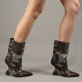 Tuhoomall Wedges Ankle Boots for Parties and Performances with Shimmering Rhinestones and Irregular High Heels