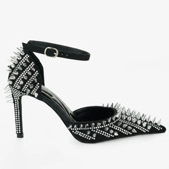 Tuhoomall High Heel Sandals for Performance and Parties, Pointed Toe, Adjustable Buckle, Sparkling Rhinestones, Summer Fashion Tuhoomall