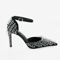 Tuhoomall High Heel Sandals for Performance and Parties, Pointed Toe, Adjustable Buckle, Sparkling Rhinestones, Summer Fashion