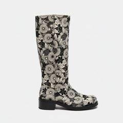 Tuhoomall Fashionable Low Heel Mid Calf Embroidered Boots for Casual, Parties, and Formal Events 4-5cm Heels Tuhoomall