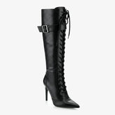 Tuhoomall Fashion Knee-High Boots For Parties, Stylish Pointed Toe With Adjustable Buckle And 9cm Stiletto Heels, Comfortable PU Material, Perfect For All Seasons Tuhoomall
