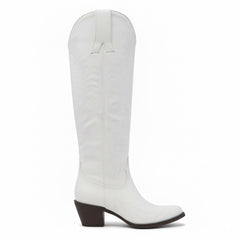 Tuhoomall Western Knee-High Cowgirl Boots with Embroidery, Chunky Heel, Slip-On Design for Outdoor Adventures