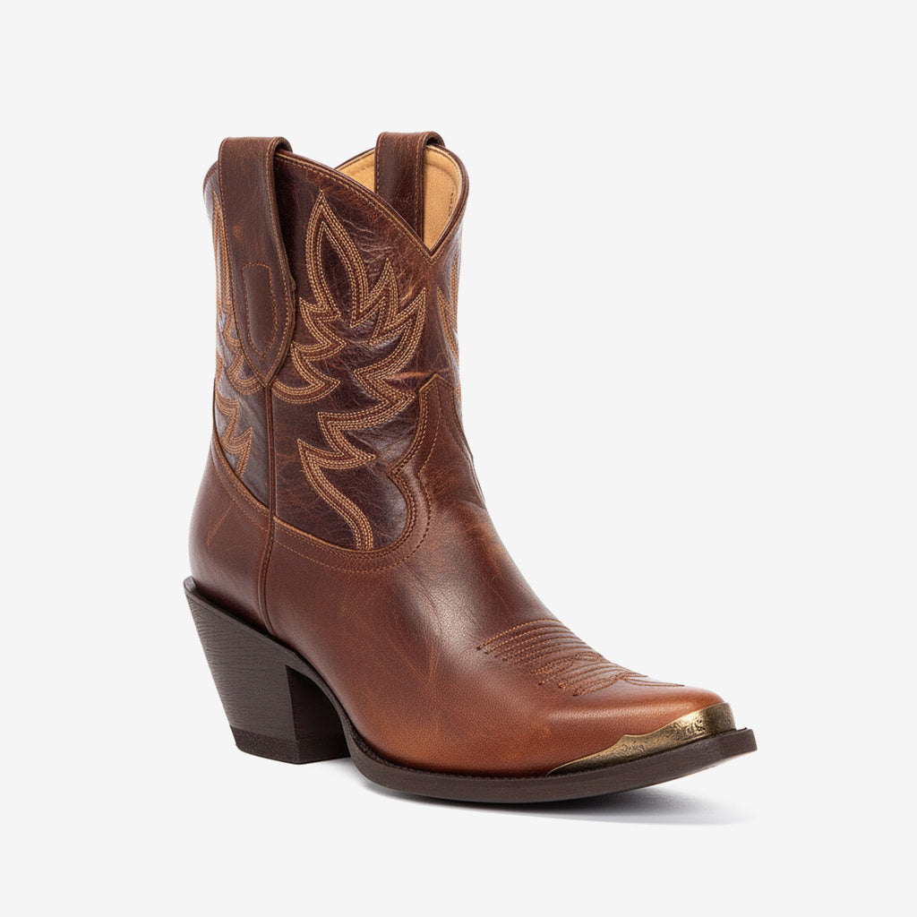 Tuhoomall Western Cowboy Ankle Boots for Women, Vintage Floral Embroidered High Ankle Heeled Booties, Casual Retro Fashion, Easy Slip-On Design Tuhoomall