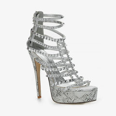 Tuhoomall High Heels Sandals With Open Toe, Rhinestone Embellishments, Classic For Parties And Performances, Stylish Retro Design, 14cm Stiletto Heel Tuhoomall
