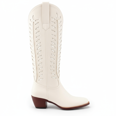 Tuhoomall Western Mid Calf Boots for Women, Embroidered Vegan Leather, Casual Chunky Heel, Spring Autumn Winter Fashion