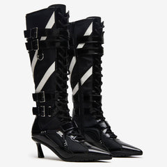 Tuhoomall Knee High Comfort Boots With Adjustable Buckles And Stylish Zippers For Dancing And Party Events