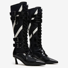 Tuhoomall Knee High Comfort Boots With Adjustable Buckles And Stylish Zippers For Dancing And Party Events Tuhoomall