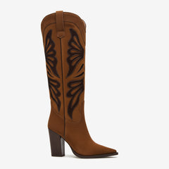 Tuhoomall Fashion Casual Knee-High Boots with Embroidery, Lizard Pattern Chunky Heel for Travel, Work, Party and Evening Wear