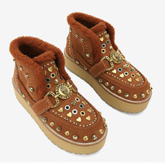 Tuhoomall Fashionable Ankle Boots with Adjustable Buckle, Studded Design, Rubber Sole for All-Season Style, Ideal for Parties and Casual Outings