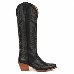 Tuhoomall Western Knee-High Boots For Women, Retro Chunky Heel, Pointed Toe, Embroidered Design, Fashionable Casual Footwear