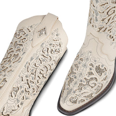 Tuhoomall Cowboy Boots for Women Western Square Toe Mid Calf White Cowgirl Boots Rhinestone Chunky Wedding
