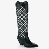 Tuhoomall Western Cowboy Knee High Boots for Fashion, Outdoor, and Casual Wear, Featuring Chic Geometric Patterns and Chunky Heel Design Tuhoomall