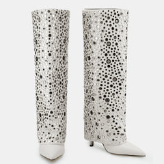 Tuhoomall Sparkling Knee-High Glitter Wedge Boots for Parties, Performances, and Fashion Events - Comfortable, Trendy, with Elegant Geometric Design