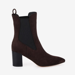 Tuhoomall Stylish Women's Chunky Heel Ankle Booties, Elastic Suede, High Ankle Design for Casual and Work Occasions, Classic Solid Color