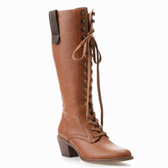 Tuhoomall Western Cowgirl Mid Calf Boots, Retro Chunky Heel, Round Toe, Zipper Closure, Stylish Casual Travel Footwear
