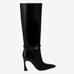 Tuhoomall Knee High Fashion Boots, Pointed Toe Design, Irregular High Heel, Adjustable Buckle for Parties and Casual Outings Tuhoomall