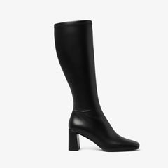 Tuhoomall Knee High Fashion Boot For Parties And Casual Wear, Stylish Solid Color, Mid Chunky Heel, Zipper Closure, Comfortable For All Seasons Tuhoomall