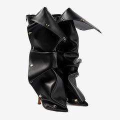 Tuhoomall Mid Calf Stiletto Boots for Women, Pointed-Toe Denim Heels with Button Detail for Fashion Parties and Events Tuhoomall