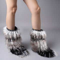 Tuhoomall Comfortable Western Style Animal Print Chunky Heeled Mid-Calf Boots for Parties and Performances