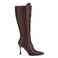 Tuhoomall Fashion Women's Knee-High Stiletto Boots, Elegant Party Wear with Lace-Up and Studs, Perfect for Weddings and Casual Outings Tuhoomall