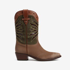 Tuhoomall Western Cowboy Ankle Boots for Women, Stylish Travel and Outdoor Short Booties, Floral Embroidery and Studded Design, Comfortable Chunky Heel