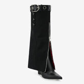 Tuhoomall Knee-High Boots for Women, Colorful Plaid with Studs, Comfortable Two-Piece Design for Parties and Performances