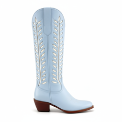 Tuhoomall Western Mid Calf Boots for Women, Embroidered Vegan Leather, Casual Chunky Heel, Spring Autumn Winter Fashion