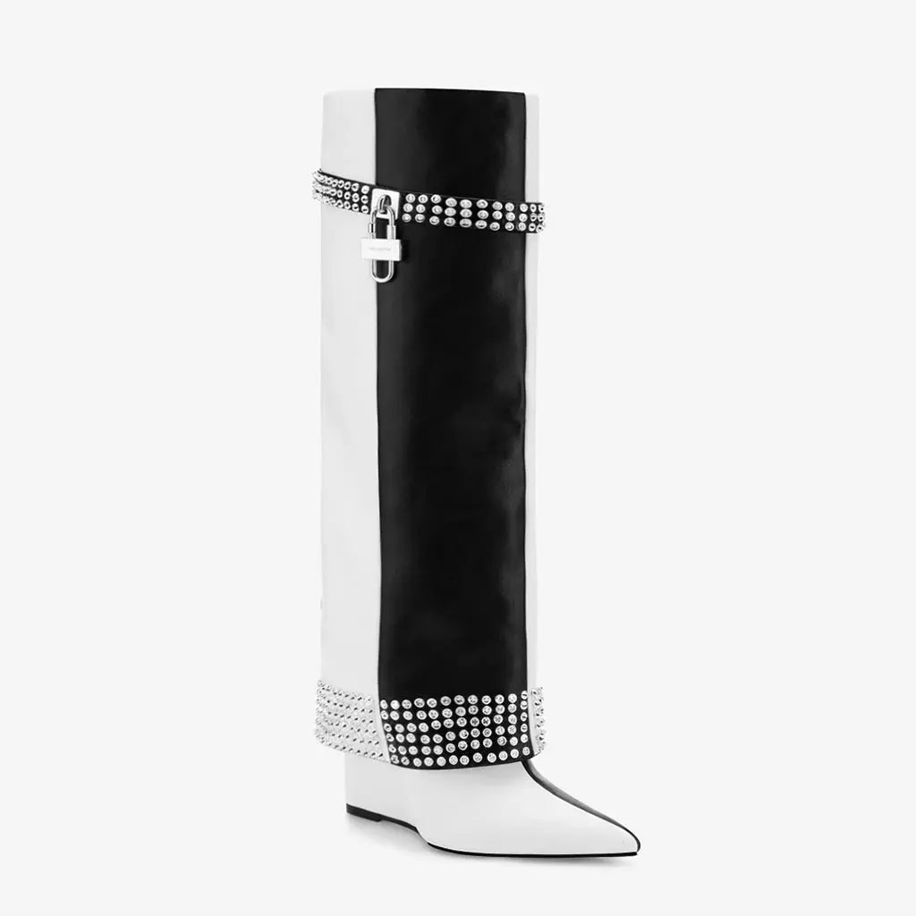Tuhoomall Style Knee-High Foldable Boots with Studded Design for Casual Outdoor Fashion Tuhoomall