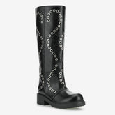 Tuhoomall Comfortable Knee-High Boots with Geometric Patterns, Low Heel, Perfect for Performances and Casual Fashion
