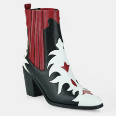 Tuhoomall Fashion Women's Short Boots with Chunky Heel, Pointed Toe, Floral Embroidery, Casual and Business Wear for All Seasons