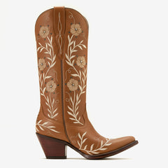 Tuhoomall Western Cowboy Knee High Boots with Floral Embroidery - Comfortable Chunky Heel for Casual, Work, Travel and Party Wear