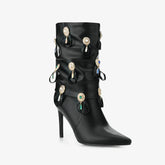 Tuhoomall Ankle Boots for Women, Casual Wrinkled Booties, Glamorous Rhinestone and Metallic Buckle Design, Perfect for Outdoor Fashion Tuhoomall