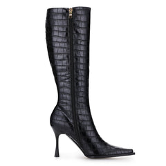 Tuhoomall Fashion Knee-High Boots for Women, Chic Style with Zipper and Stone Pattern, 9cm Stiletto Heels for Everyday and Work Use Tuhoomall
