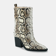 Tuhoomall Desert Style Chunky Heeled Western Ankle Boots with Animal Print and Rhinestone Embellishments for Fashionable Casual Wear