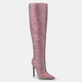 Tuhoomall Over-The-Knee Party Boots with Polka Dot Rhinestones, 12cm Stiletto Heels for Fashionable Evening Wear