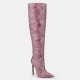 Tuhoomall Over-The-Knee Party Boots with Polka Dot Rhinestones, 12cm Stiletto Heels for Fashionable Evening Wear Tuhoomall