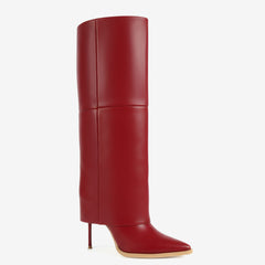 Tuhoomall Knee-High Stiletto Boots for Parties - Classic Style, Pure Color, Comfortable Fit, 10cm Heel, Perfect for Fashionable Evening Wear