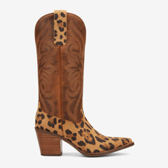 Tuhoomall Fashion Women’s Mid Calf Boots, Embroidered Leopard Pattern, Stylish Chunky Heel for Parties