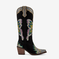 Tuhoomall Comfortable Rhinestone Knee-High Western Boots for Parties, Performances and Everyday Fashion