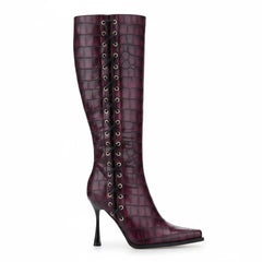 Tuhoomall Fashion Knee-High Boots for Women, Chic Style with Zipper and Stone Pattern, 9cm Stiletto Heels for Everyday and Work Use