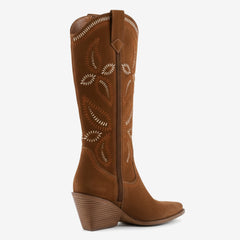 Tuhoomall Western Style Floral Embroidered Mid-Calf Boots for Women | Casual Outdoor Fashion with Sturdy Rubber Sole