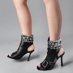 Tuhoomall Comfortable High Heel Sandals with Open Toe and Pearl Embellishments for Wedding, Party, and Performance Summer Style Tuhoomall